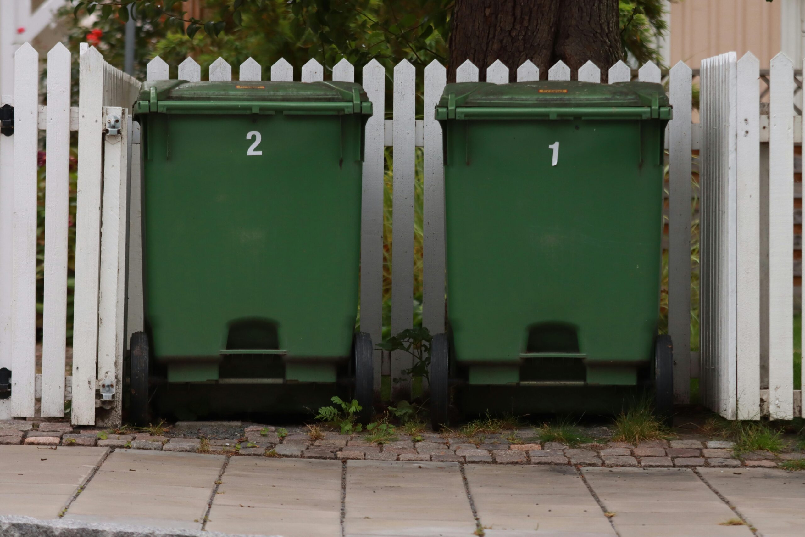 Trash bins at curb of an Airbnb home