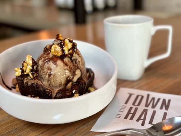 Brownie dessert at Town Hall