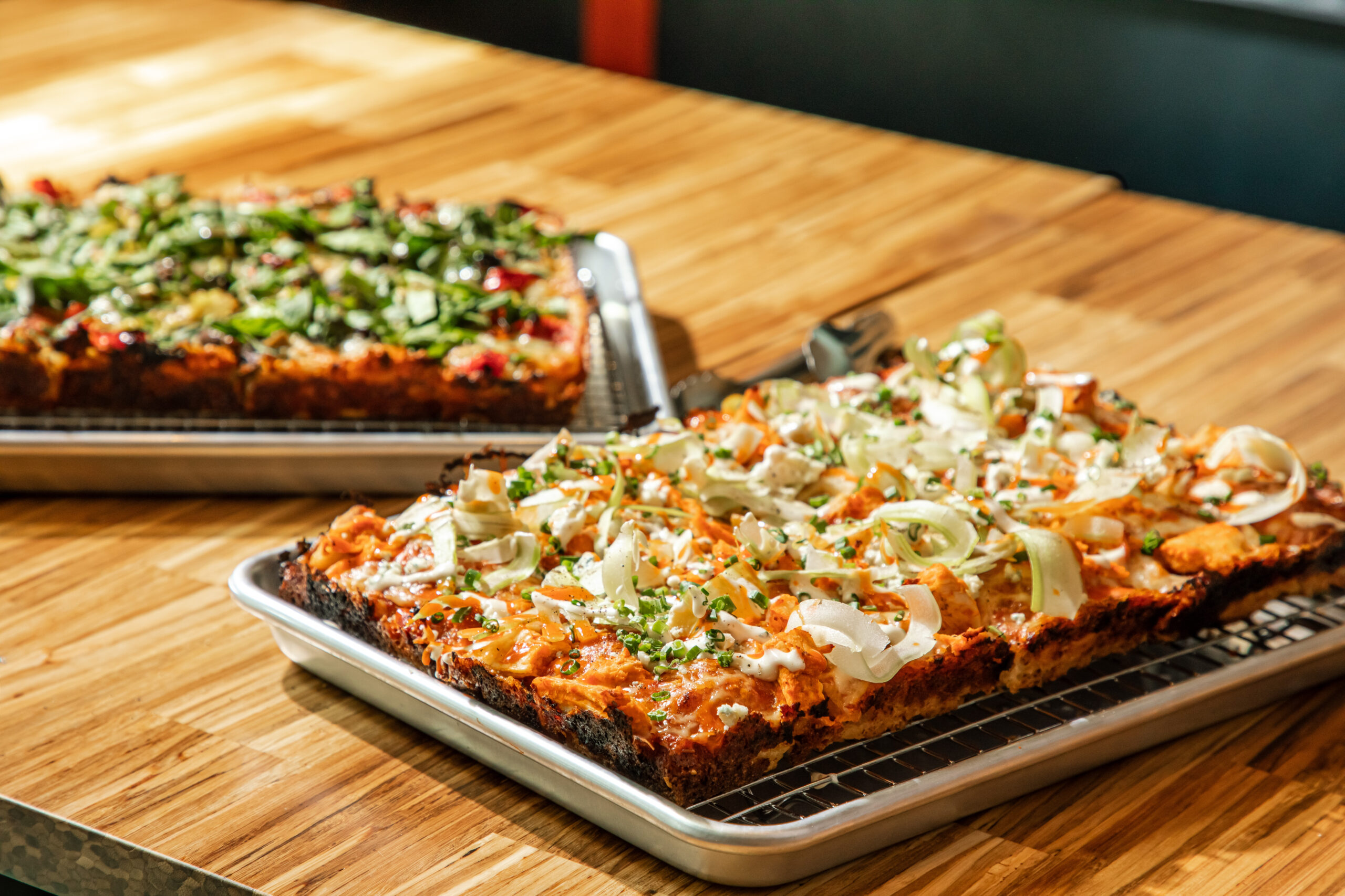 Rectangular pizzas at Electric Dough Pizza Co.